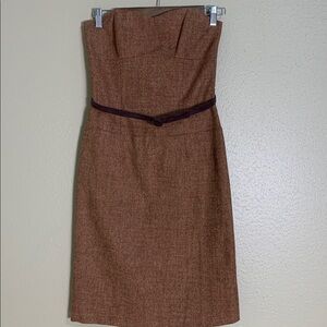 Anthropologie Molly New York‎ Strapless Brown Verite Dress Brown Suede Belt 2